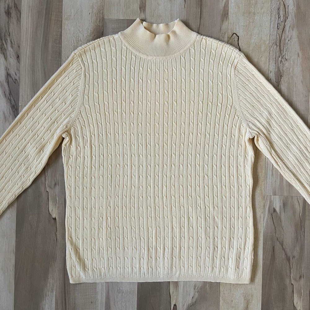 Vintage‎ Sweater Women's Large Cable Knit Mock Neck Preppy 90s Coastal Classic